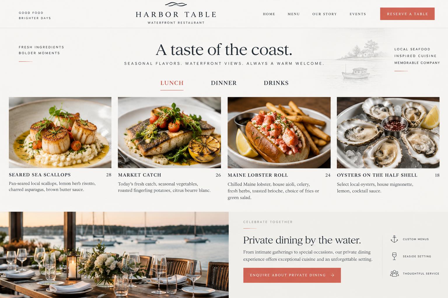 Harbor Table — Interior website page concept
