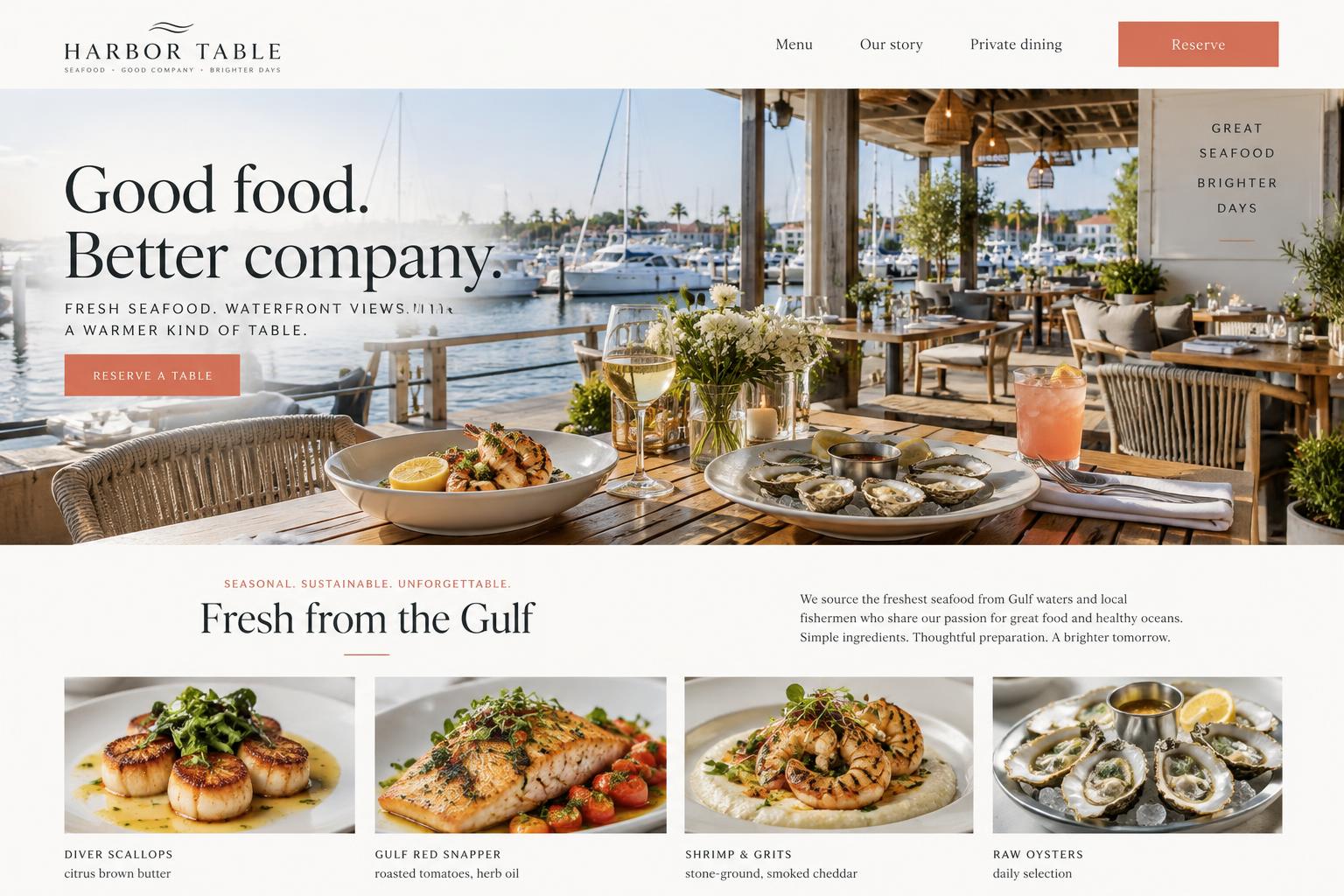 Harbor Table homepage design concept