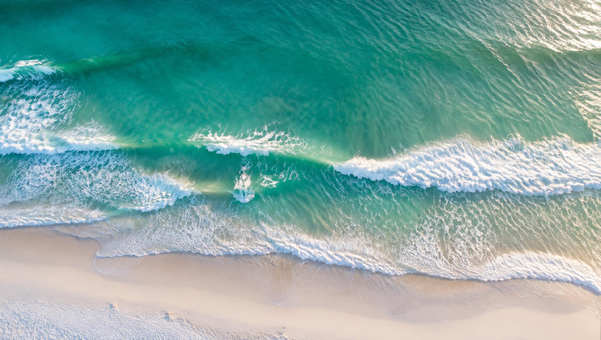 Aerial view of ocean waves meeting the beach