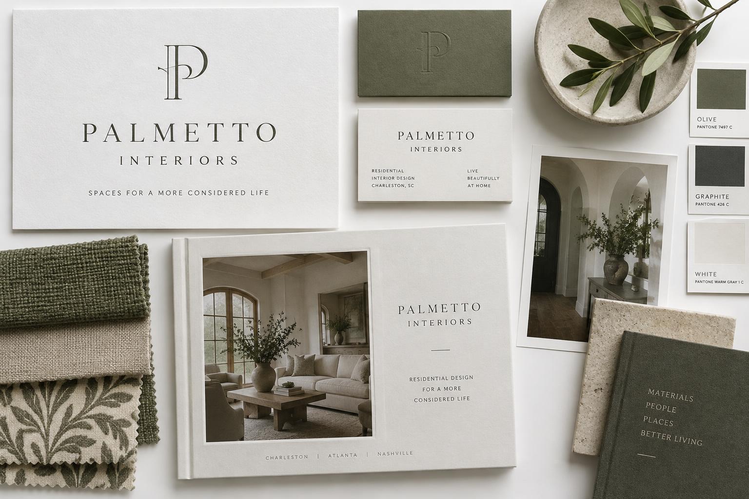 Palmetto Interiors — Branding and print concepts