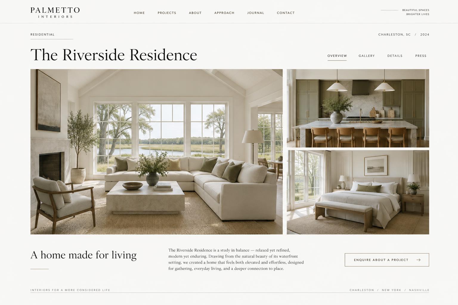 Palmetto Interiors — Interior website page concept