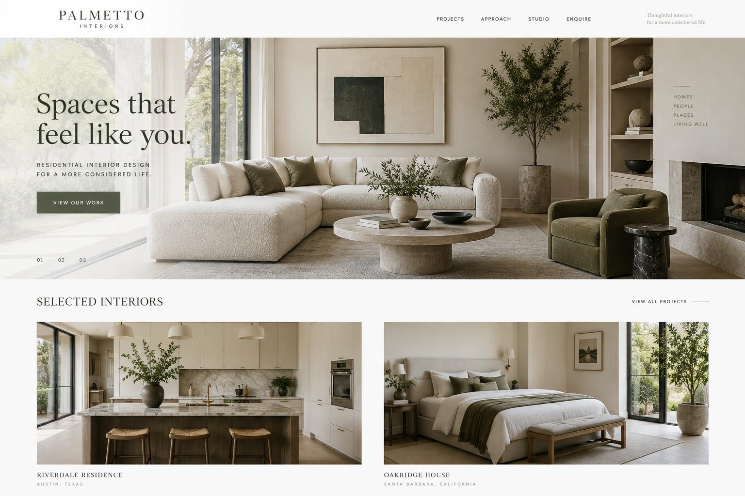 Palmetto Interiors homepage design concept