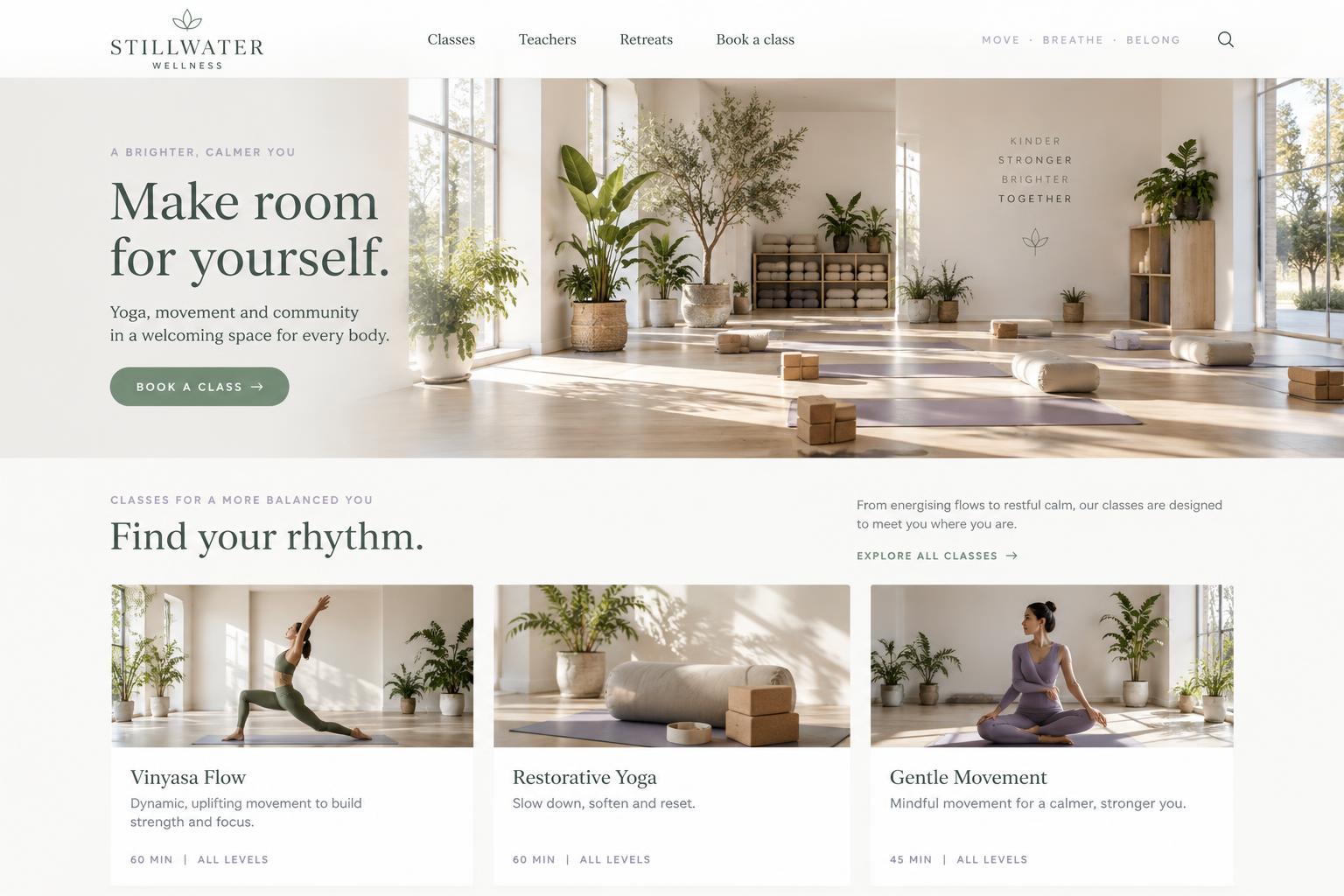 Stillwater Wellness homepage design concept