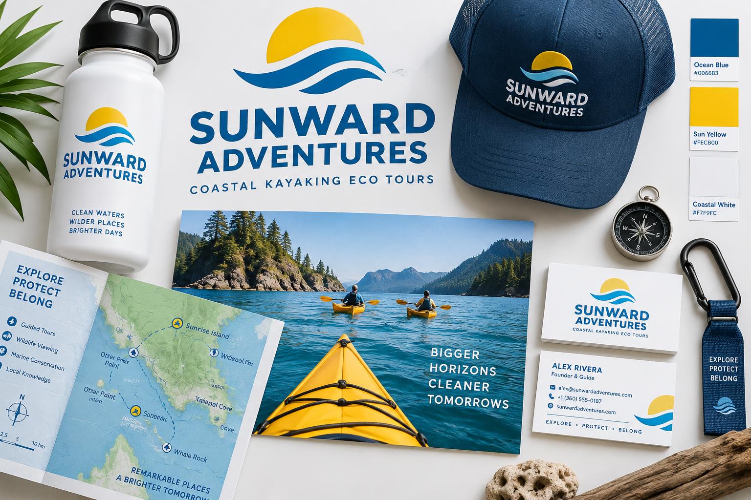 Sunward Adventures — Branding and print concepts