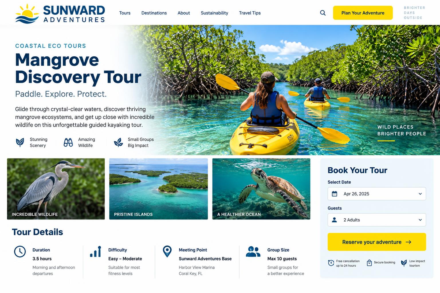 Sunward Adventures — Interior website page concept