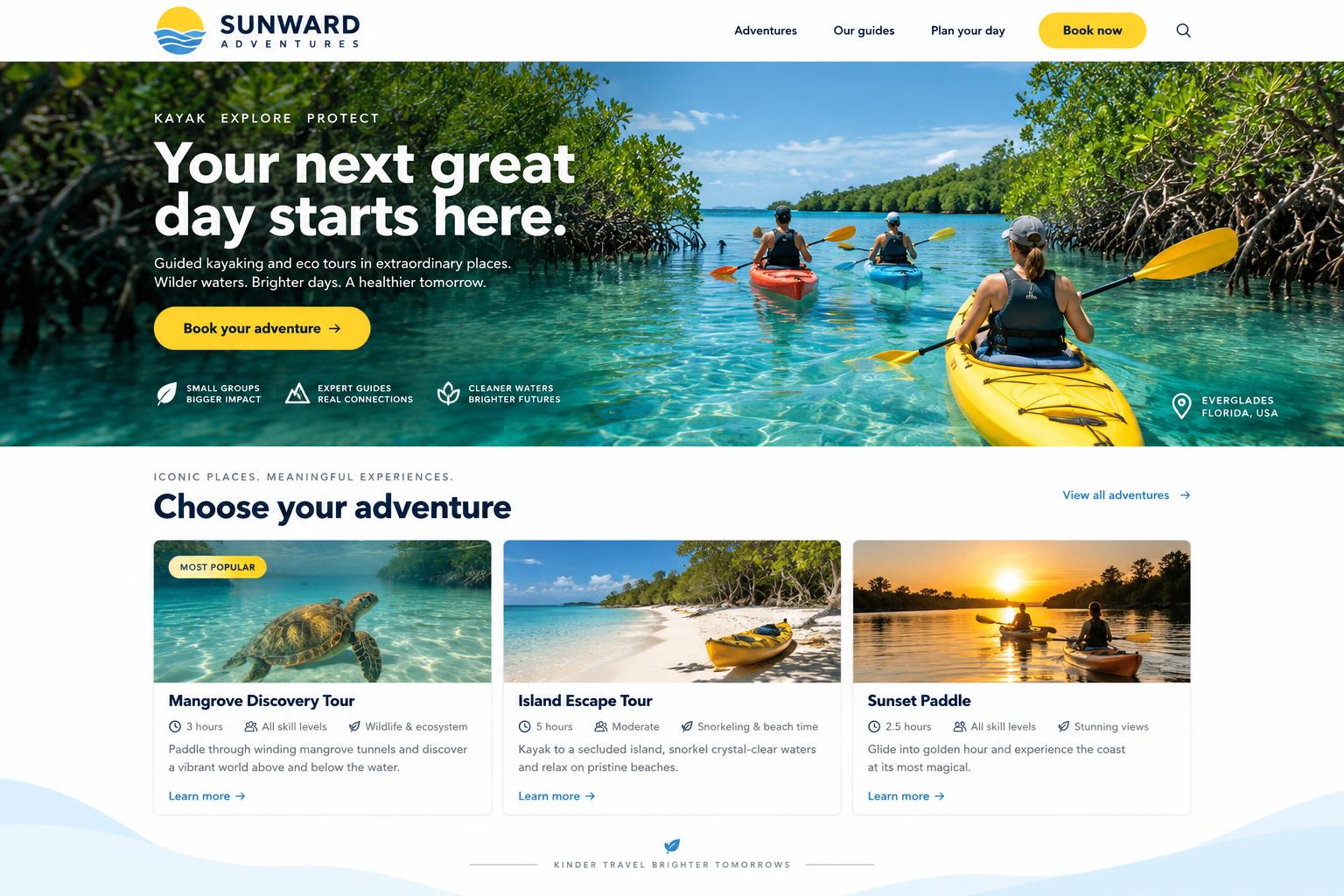 Sunward Adventures homepage design concept